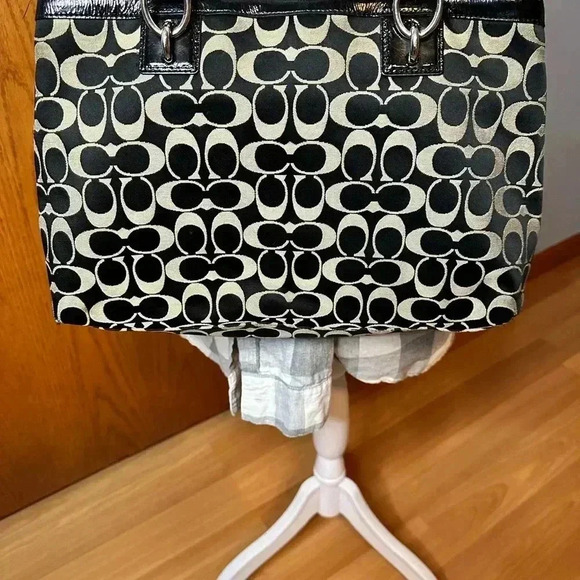 Coach Penelope Sig C Shoulder Bag Black Canvas Leather Jacquard Authenticated - Picture 2 of 16